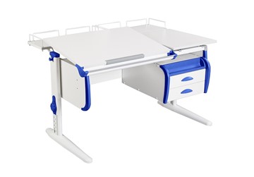 Детский стол-трансформер 1/75-40 (СУТ.25) + Tumba 3 + Polka_z 1/600 (2 шт.) белый/белый/Синий в Радужном