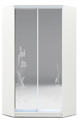 Шкаф угловой 2300х1103, ХИТ У-23-4-66-01, цапля, 2 зеркала, белая шагрень в Урае - изображение