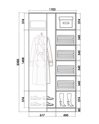 Шкаф-купе угловой с одним зеркалом, 2300х1103, ХИТ У-23-4-15, венге аруба в Когалыме - изображение 2