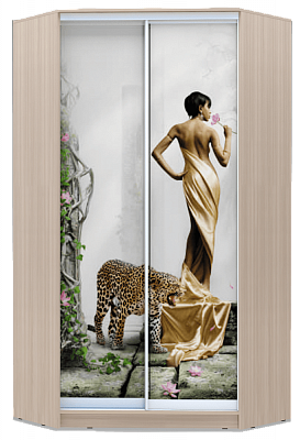 Шкаф угловой 2300х1103, ХИТ У-23-4-77-03, Девушка с леопардом, шимо светлый в Лангепасе - изображение