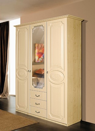 Распашной шкаф Ивушка-5 3-х створчатый с ящиками, цвет Дуб беленый в Когалыме - изображение