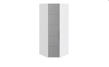 Распашной шкаф угловой Наоми с зеркальной левой дверью, цвет Белый глянец СМ-208.07.07 L в Нижневартовске