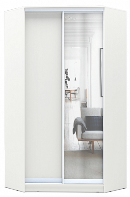 Шкаф угловой с одним зеркалом, 2300х1103, ХИТ У-23-4-15, белая шагрень в Лангепасе - изображение