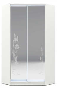 Угловой шкаф 2400х1103, ХИТ У-24-4-66-01, цапля, 2 зеркалами, белая шагрень в Лангепасе