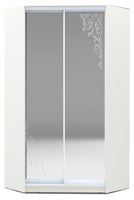 Угловой шкаф 2300х1103, ХИТ У-23-4-66-09, Орнамент, 2 зеркала, белая шагрень в Урае - изображение