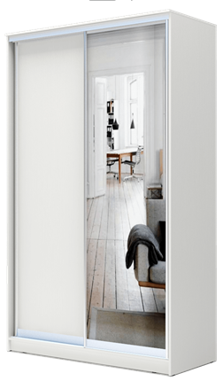 Шкаф 2-х дверный 2200х1200х420 с одним зеркалом ХИТ 22-4-12/2-15 Белая шагрень в Лангепасе - изображение