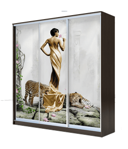 Шкаф 3-х створчатый 2200х2000х420, Девушка с леопардом ХИТ 22-4-20-777-03 Венге Аруба в Советском