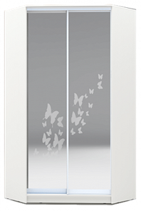 Шкаф угловой 2200х1103, ХИТ У-22-4-66-05, бабочки, 2 зеркала, белая шагрень в Югорске