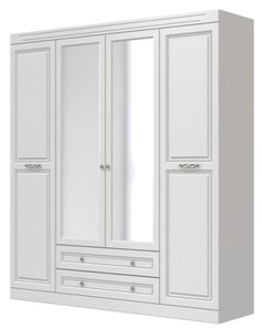 Шкаф четырехдверный в спальню Олимп ШР-4 (Белый) 2 зеркала в Лангепасе