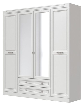 Шкаф четырехдверный в спальню Олимп ШР-4 (Белый) 2 зеркала в Лангепасе - изображение