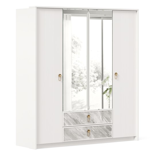 Шкаф 4х-дверный Айла с зеркалом ЛД 688.010.000, Белый, исполнение 1 в Лангепасе - изображение 1