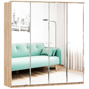 4-створчатый шкаф Фиджи с 4 зеркалами, Дуб золотой/Белый в Нижневартовске