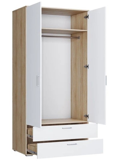 Шкаф в спальню ШР-2/1 с ящиками Лайт Дуб сонома / Белый в Лангепасе - изображение 1