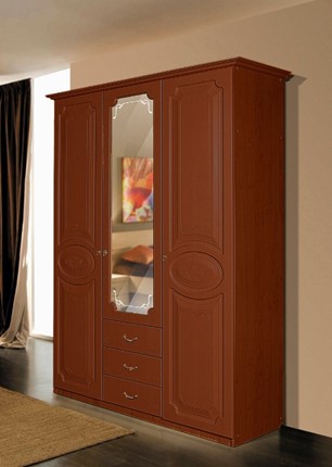 Шкаф распашной Ивушка-5 3-х створчатый с ящиками, цвет Итальянский орех в Лангепасе - изображение