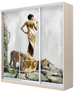 Шкаф 3-х створчатый 2400х2000х620, наполнение №1, Девушка с леопардом ХИТ 24-20-777-03 Дуб Млечный в Ханты-Мансийске