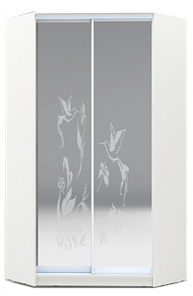 Угловой шкаф 2200х1103, ХИТ У-22-4-66-03, колибри, 2 зеркала, белая шагрень в Лангепасе