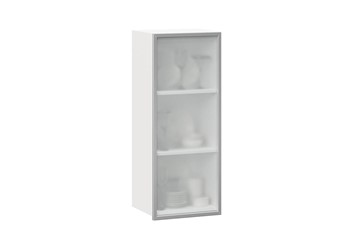 Шкаф кухонный высокий 400 Шервуд, со стеклом левый ЛД 281.421.000.121, белый/серый в Сургуте