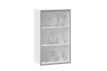 Шкаф кухонный высокий 600, Шервуд, со стеклом левый, ЛД 281.451.000.126, белый/серый в Лангепасе - предосмотр