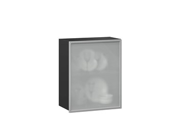 Кухонный шкаф 600, Шервуд, со стеклом правый ЛД 281.352.000.028, серый/черный в Лангепасе - предосмотр