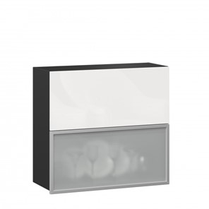 Кухонный шкаф 800 горизонтальный, Шервуд, ЛД 281.981.000.088, со стеклом, черный/белый глянец в Лангепасе