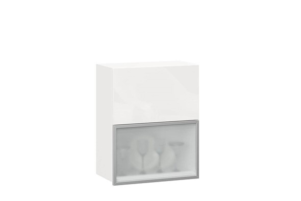 Шкаф кухонный горизонтальный 600 Шервуд, ЛД 281.971.000.174, со стеклом, белый/белый глянец в Лангепасе - изображение
