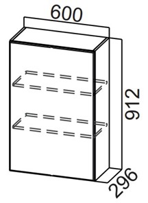 Навесной кухонный шкаф Стайл, Ш600/912(1ств), МДФ в Пыть-Яхе