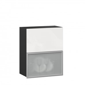 Кухонный шкаф 600 горизонтальный Шервуд, ЛД 281.971.000.086, со стеклом, черный/белый глянец в Урае