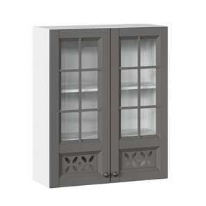 Кухонный шкаф Амели-3 800 высокий со стеклом ЛД 299.460.000.050, Белый/Оникс серый в Югорске