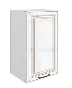 Кухонный шкаф Атланта L400 Н720 (1 дв. гл.) эмаль (белый/белый глянец патина золото) в Югорске