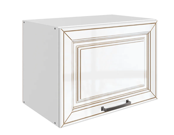 Навесной кухонный шкаф Атланта L500 Н360 (1 дв. гл.) эмаль (белый/белый глянец патина золото) в Лангепасе