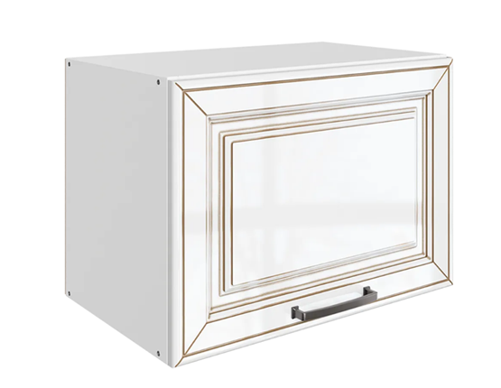 Навесной кухонный шкаф Атланта L500 Н360 (1 дв. гл.) эмаль (белый/белый глянец патина золото) в Югорске - изображение