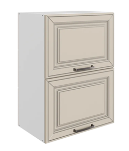 Кухонный шкаф Атланта L500 Н720 (2 дв. гл. гориз.) эмаль (белый/сливки патина платина) в Советском