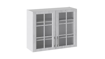 Навесной кухонный шкаф Прованс (Белый глянец/Санторини светлый) со стеклом В_72-90_2ДРс в Югорске