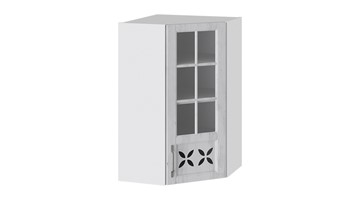 Настенный шкаф Прованс (Белый глянец/Санторини светлый) угловой со стеклом ВУ45_96-(40)_1ДРДс(R) в Лангепасе
