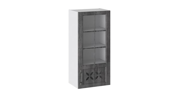 Настенный шкаф Прованс (Белый глянец/Санторини темный) cо стеклом правый В_96-45_1ДРДс(R) в Когалыме - изображение