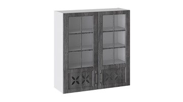 Навесной шкаф Прованс (Белый глянец/Санторини темный) cо стеклом В_96-90_2ДРДс в Сургуте
