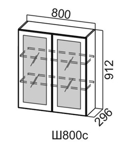Кухонный навесной шкаф Ш800с/912, фасад черный матовый/стекло Шпион в Урае