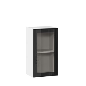 Навесной кухонный шкаф со стеклом 400 Индиго ЛД 298.320.000.102, Белый/Чёрный в Лангепасе - предосмотр