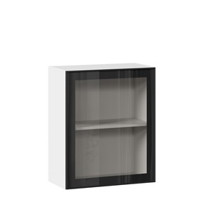 Навесной кухонный шкаф со стеклом 600 Индиго ЛД 298.350.000.105, Белый/Чёрный в Когалыме - предосмотр