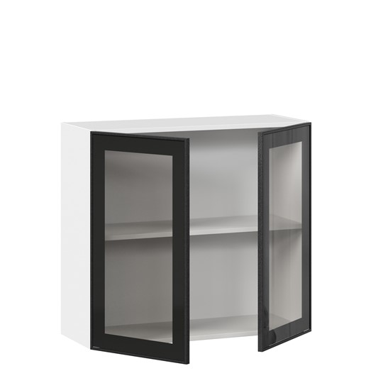 Шкаф навесной со стеклом 800 Индиго ЛД 298.360.000.023, Белый/Чёрный в Сургуте - изображение 1