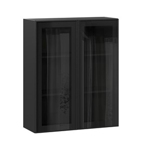 Навесной кухонный шкаф высокий со стеклом 800 Индиго ЛД 298.460.000.156, Чёрный/Чёрный в Ханты-Мансийске