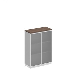 Шкаф для документов средний со стеклянными дверьми в рамке Bravo, дуб гладстоун/белый премиум (90х40х124,6) в Лангепасе