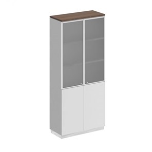 Шкаф для документов со стеклянными дверьми Bravo, дуб гладстоун/белый премиум/белый премиум (90х40х203.4) в Лангепасе