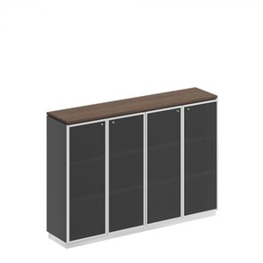 Шкаф для документов средний со стеклянными дверьми в рамке Bravo, дуб гладстоун/антрацит премиум (180,2х40х124,6) в Нягани
