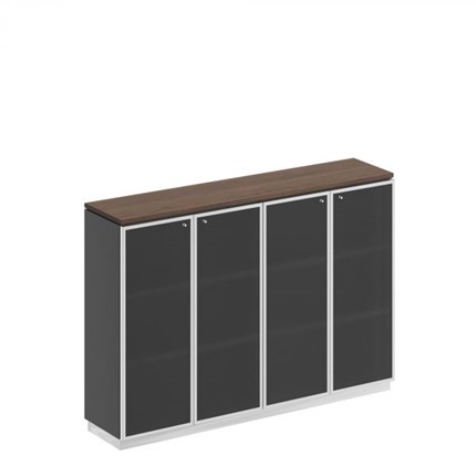 Шкаф для документов средний со стеклянными дверьми в рамке Bravo, дуб гладстоун/антрацит премиум (180,2х40х124,6) в Лангепасе - изображение