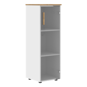Шкаф колонна средний со стеклянной правой дверью FORTA Белый-Дуб Гамильтон FMC 40.2 (R) (399х404х801) в Урае