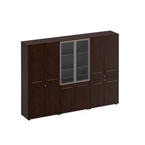 Шкаф комбинированный высокий (закрытый-стекло-одежда) Reventon (МЕ 377), венге темный (274х46х196) в Урае