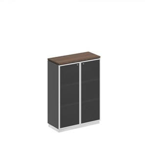 Шкаф для документов средний со стеклянными дверьми в рамке Bravo, дуб гладстоун/антрацит премиум (90х40х124,6) в Сургуте