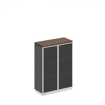 Шкаф для документов средний со стеклянными дверьми в рамке Bravo, дуб гладстоун/антрацит премиум (90х40х124,6) в Урае - изображение