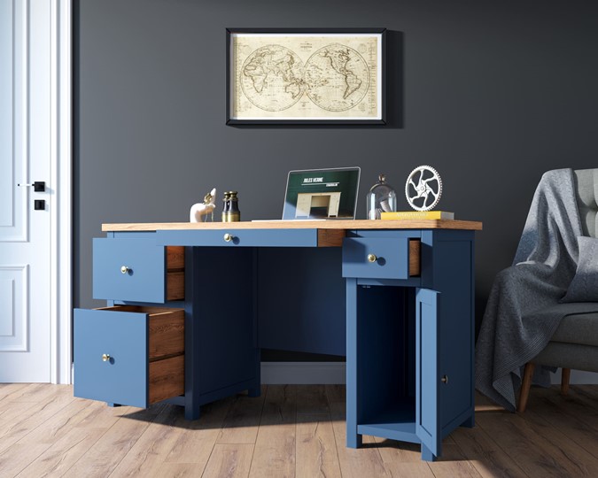 Большой рабочий стол Jules Verne JV14ETGB (Синий) в Лангепасе - изображение 2